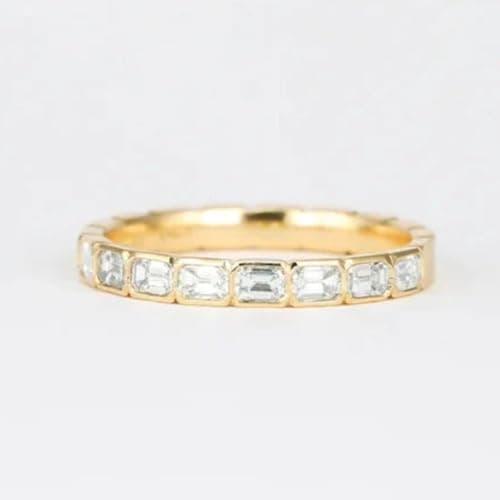 SilvaDeco 1 Ct Baguette Diamond Stacking Wedding Band 925 Sterling Silver 14K Gold Plated