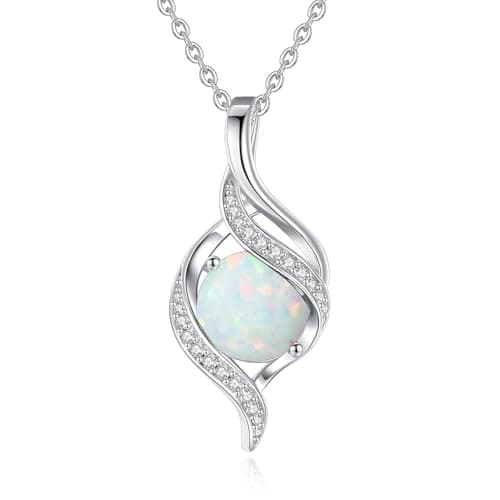 FANCIME Women's Round Cubic Zirconia Birthstone Necklace in Sterling Silver for Mom