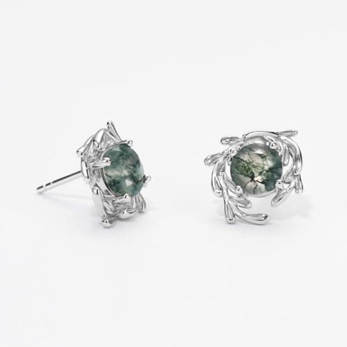 Michooyel Natural Moss Agate Stud Earrings for Women 925 Sterling Silver