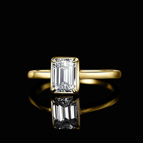 JewelryPalace Classic 1ct Emerald Moissanite Solitaire Ring for Women, 925 Sterling Silver
