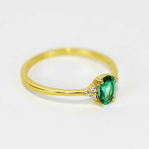Michooyel 18K Gold Plated Oval Cut Emerald Diamond Rings