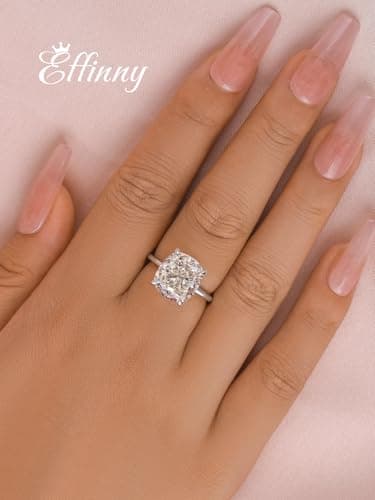 Effinny Crushed Ice Solitaire Engagement Ring, 925 Sterling Silver Simulated Diamond