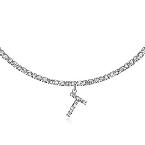 LecAit 14k Gold Plated Initial Choker Necklace with CZ Diamonds for Women