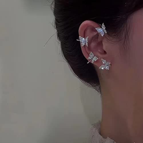 Rhinestone Butterfly Ear Cuffs No Piercing Earrings for Women