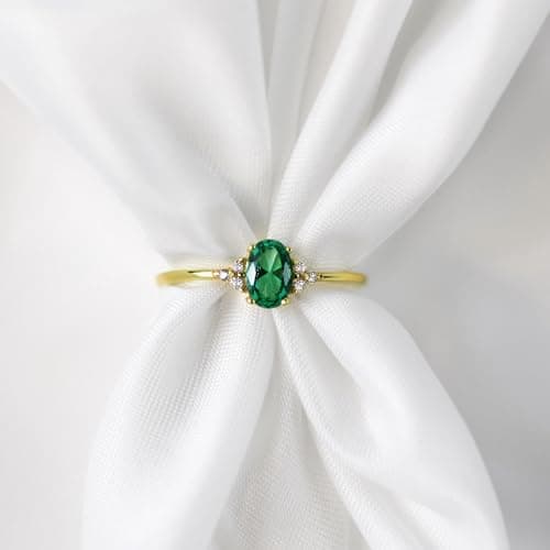Michooyel 18K Gold Plated Emerald Oval Cut Sterling Silver Statement Rings