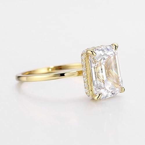 Michooyel 18K Gold Plated Emerald Cut Cubic Zirconia Engagement Rings For Women