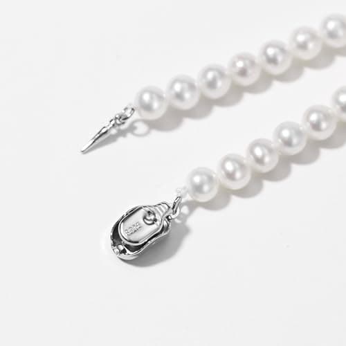 Real Pearl Necklace for Women 5-6mm Genuine Freshwater Cultured Pearl Strand with Sterling Silver Clasp