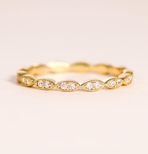 Refined and simplified title: TIGRADE Oval CZ Eternity Ring with Milgrain Detailing, Ideal for Women's Anniversaries and Wedding Bands Sizes 3-13