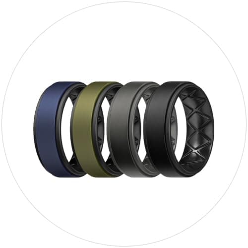 Egnaro Breathable Silicone Wedding Bands for Men - Multipack Step Edge