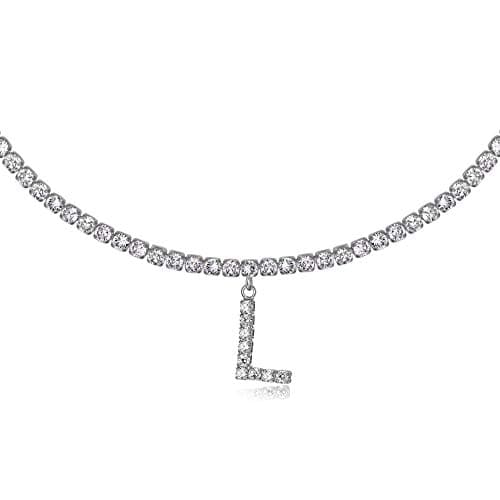 LecAit 14k Gold Plated Initial Choker Necklace with CZ Diamonds for Women