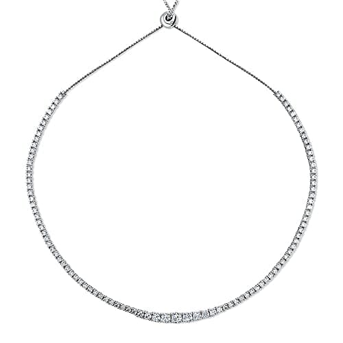 BERRICLE Rhodium Plated Graduated CZ Tennis Necklace for Women, 9.5-32"