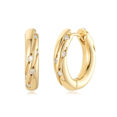 MYEARS 14K Gold Plated Hypoallergenic Women's Gold Earrings Cubic Zirconia Hoop