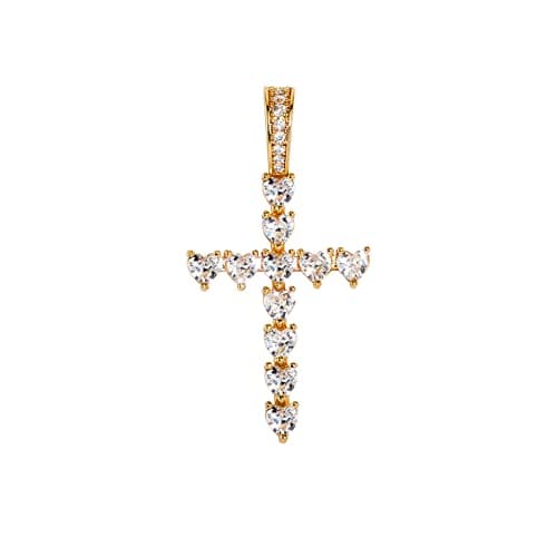 TOPGRILLZ 14K Silver Plated Gold Heart Cross Necklace & Pendant Chain