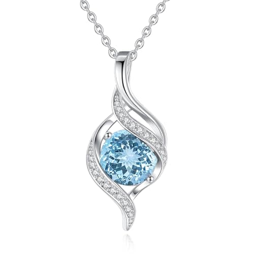 FANCIME Women's Round Cubic Zirconia Birthstone Necklace in Sterling Silver for Mom