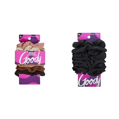 GOODY Ouchless Women's Hair Scrunchies - 8 Count Neutral & Black Sets