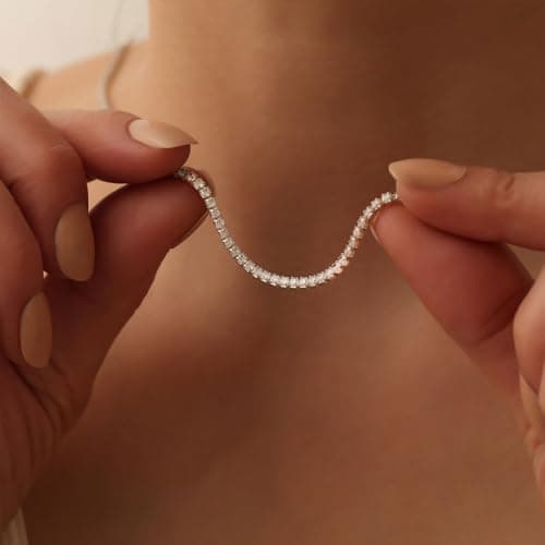 Refined Title: Classic Diamond Tennis Choker Necklace - 14K Gold/Silver Plated