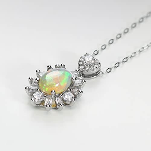 Michooyel Oval Opal & Cubic Zirconia Pendant Necklace for Women