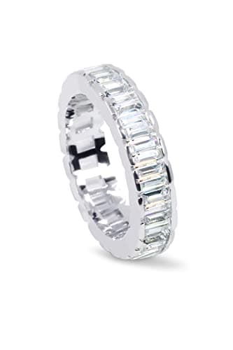 Savlano 18K White Gold Plated CZ Emerald Eternity Ring for All