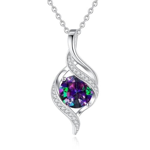 FANCIME Women's Round Cubic Zirconia Birthstone Necklace in Sterling Silver for Mom