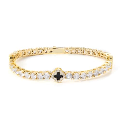 LuxeFlex 4mm Iced Out Four Leaf Tennis Bracelet, White Gold Plated, 5A Zircon Stones, Handmade Hip Hop Jewelry