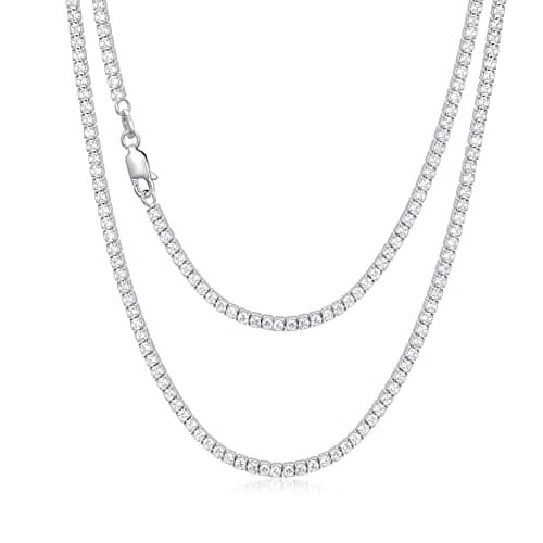 Dralox Sterling Silver Cubic Zirconia Tennis Necklace for Women & Men