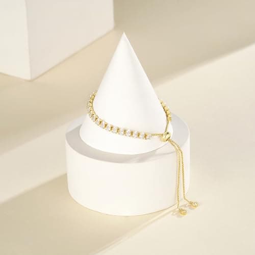 KissYan 14K Gold Plated Cubic Zirconia Adjustable Slider Tennis Bracelet