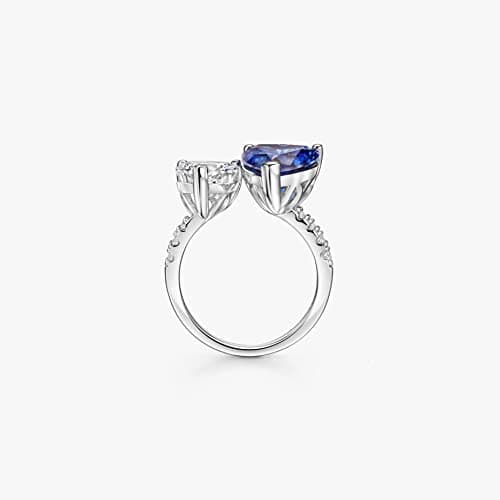 Michooyel S925 Sapphire Heart Open Ring with Cubic Zirconia Statement Ring for Women