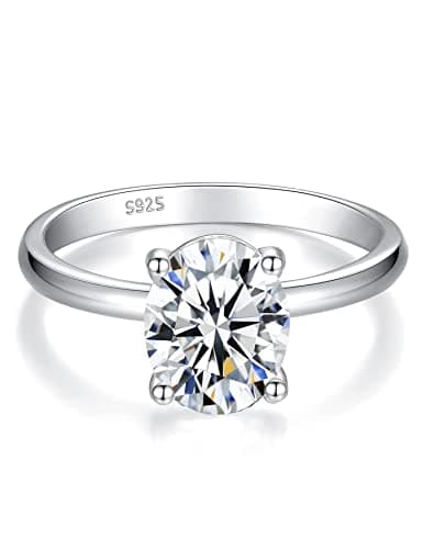 IMOLOVE Solitaire Moissanite Engagement Ring, 1CT D Color VVS1, 925 Sterling Silver & 18K White Gold Plated