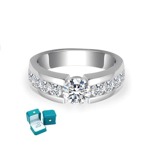 LuluRell Moissanite Promise Rings for Women, S925 Sterling Silver 6 Prong Solitaire D Color VVS1 Clarity Round Cut