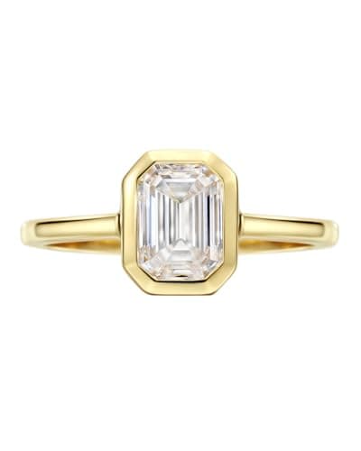 Emerald Cut Cubic Zirconia Engagement Ring for Women - 18K Gold Plated