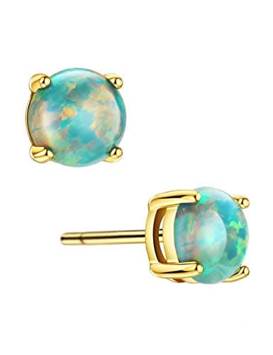 Michooyel 18K Gold Plated Green Opal Stud Earrings for Women