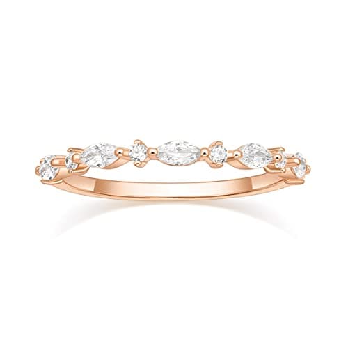 Thin Stacking Ring with Half Cubic Zirconia for Women