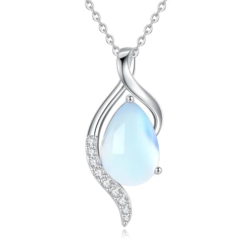 FANCIME Teardrop CZ Sterling Silver Birthstone Necklace for Women, 16+2" Inches, Gentle Love Gift for Mom