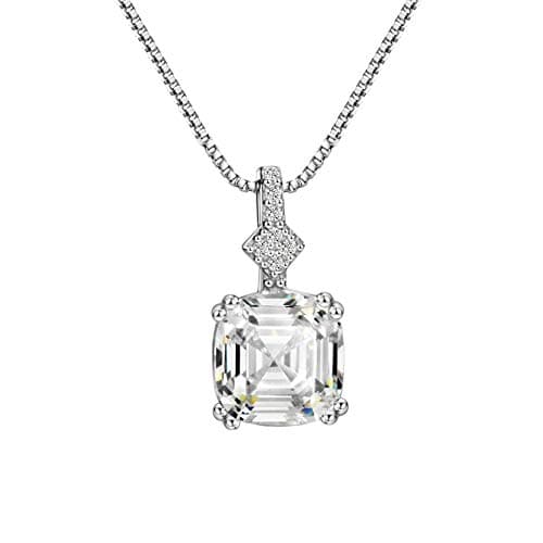 Michooyel S925 Cubic Zirconia/Morganite Asscher Cut Pendant Necklace for Women