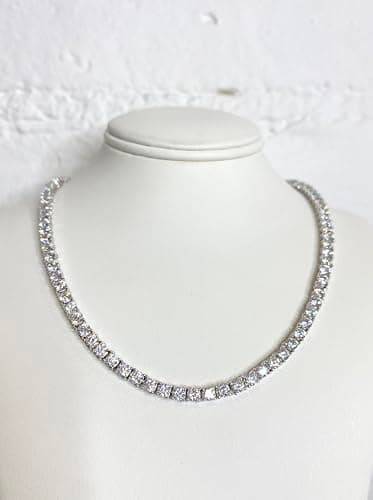 Snow Jewelers 18K Gold Plated White Gold Tennis Necklace, Cubic Zirconia 16 Inches