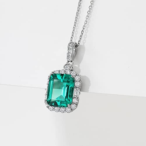Michooyel S925 Lab-created Emerald Pendant Necklace For Women