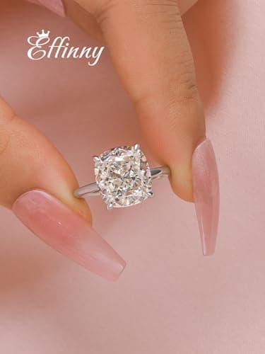 Effinny Crushed Ice Solitaire Engagement Ring, 925 Sterling Silver Simulated Diamond