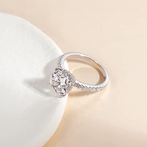 EAMTI 925 Sterling Silver Cushion Cut CZ Rings for Women Engagement Wedding Size 3-11