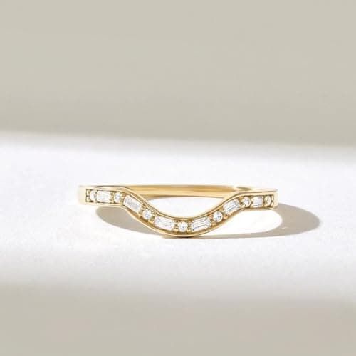 KOIMILA Women's 14k Gold Plated Minimalist Curved Half Eternity Diamond Band Ring