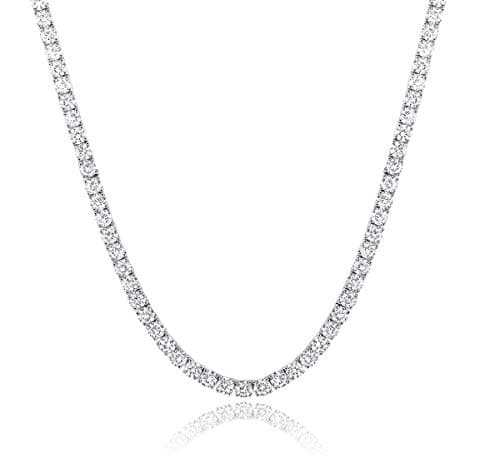 MDFUN 18K White Gold Plated Round Cubic Zirconia Tennis Necklace 14-24 inches