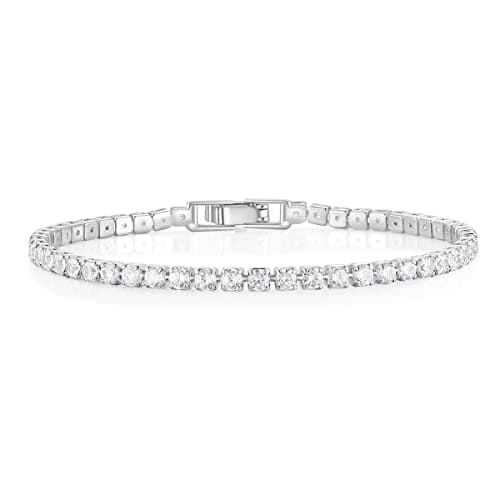 Mameloly Classic 3mm Cubic Zirconia Tennis Bracelet for Women Silver Round Charm