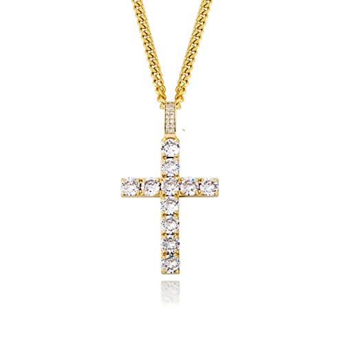 TOPGRILLZ 14K Silver Plated Gold Heart Cross Necklace & Pendant Chain