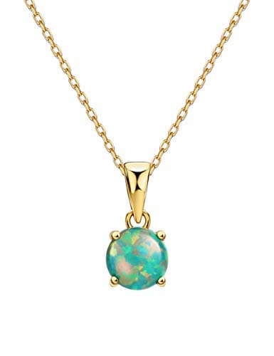 Michooyel Sterling Silver 4 Prong Opal Pendant Necklace 18K Rose Gold Tone