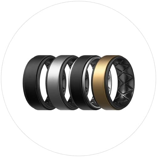 Egnaro Breathable Silicone Wedding Bands for Men - Multipack Step Edge