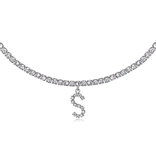 LecAit 14k Gold Plated Initial Choker Necklace with CZ Diamonds for Women