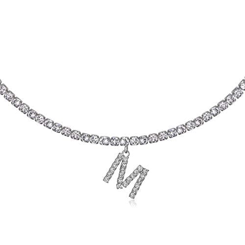 LecAit 14k Gold Plated Initial Choker Necklace with CZ Diamonds for Women
