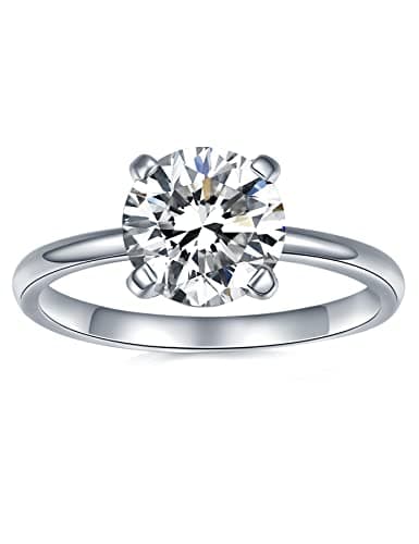 IMOLOVE Solitaire Moissanite Engagement Ring, 1CT D Color VVS1, 925 Sterling Silver & 18K White Gold Plated