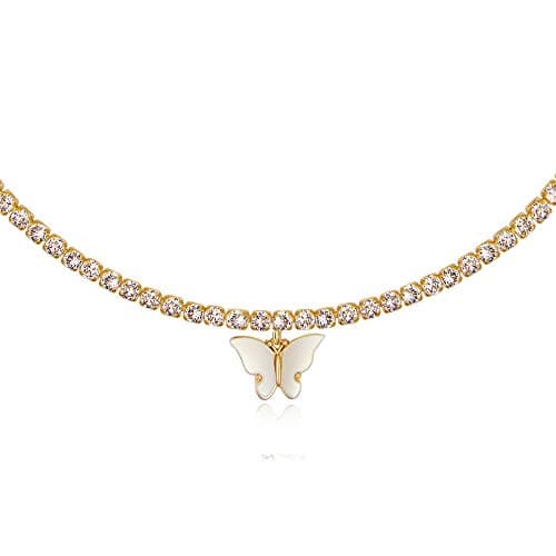 LecAit 14k Gold Plated Initial Choker Necklace with CZ Diamonds for Women
