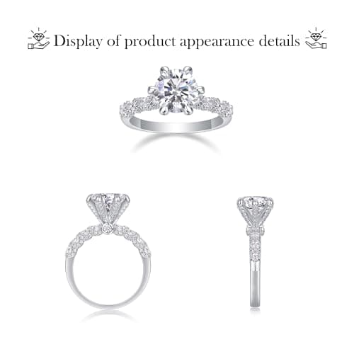 JiuZuan 1CT/2CT/3CT 18K White Gold Round Cut Moissanite Engagement Ring for Women