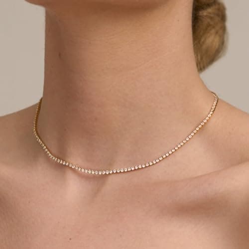 Thaivor Women's 14K Gold/Silver Plated Rhinestone Tennis Choker Necklaces